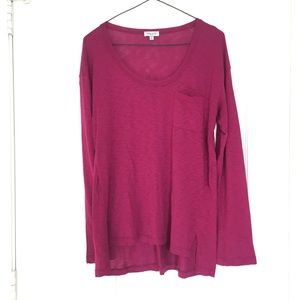 Splendid Magenta Slub Knit Scoop Neck Pocket Tee
